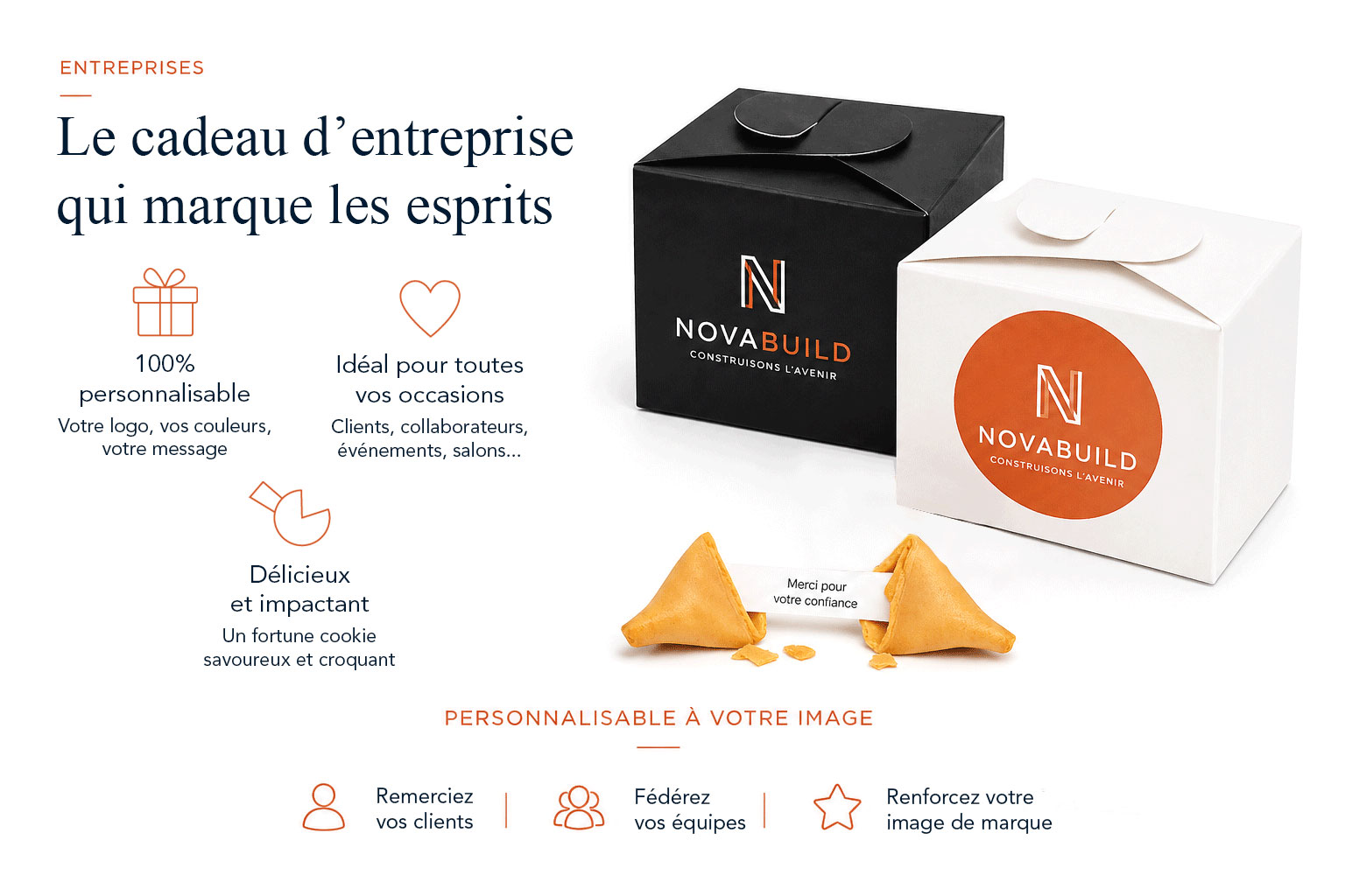 Boîte cube fortune cookies personnalisée entreprise