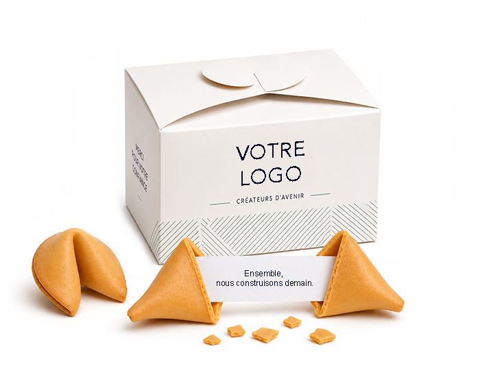 Boîte cube fortune cookies personnalisée entreprise